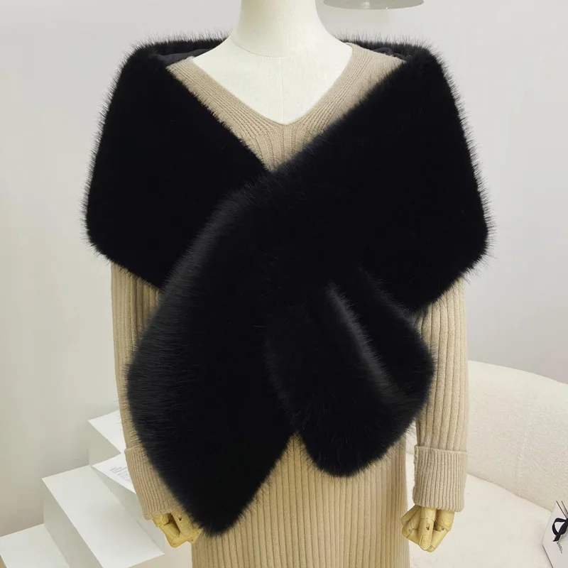 Luxury Fur Wraps for Women Winter Scarf Long Racoon Fur Shawl Tippets for Party Dress Poncho for Bride Stage Performance