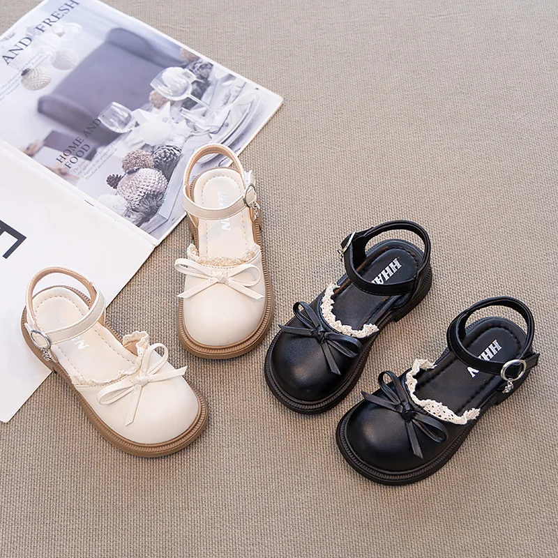 Fashion Ruffles Sweet Princess Butterfly-knot Shoes Children Non-slip Dress Shoes Cover Toe Girls Sandals Summer New Kids