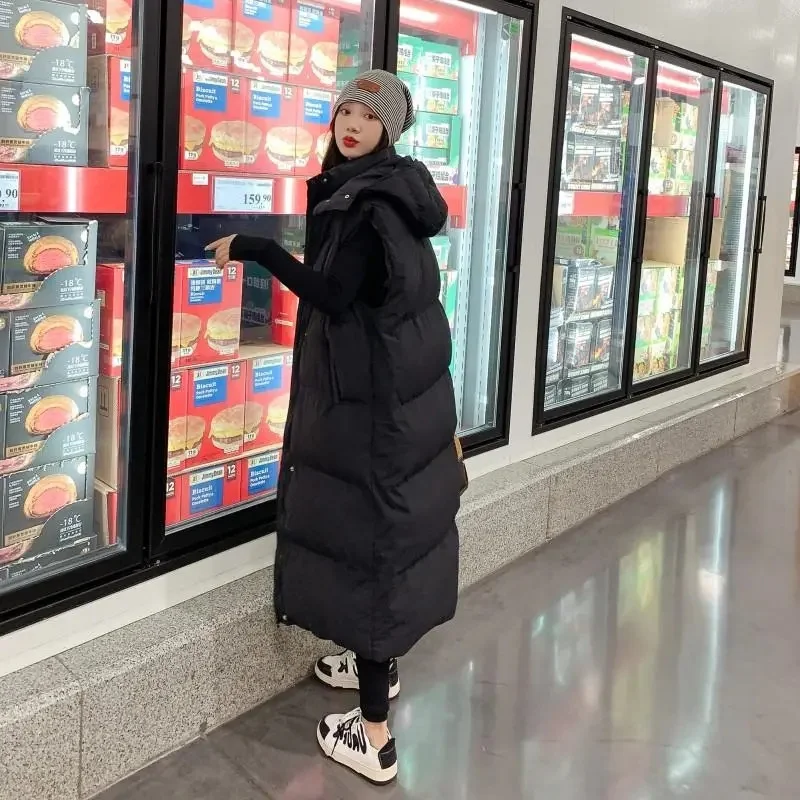 2025 롱 지퍼 재킷 여성 오버사이즈 조끼 겨울 아우터 후드 파카 패션 퀼팅 베스트 캐주얼