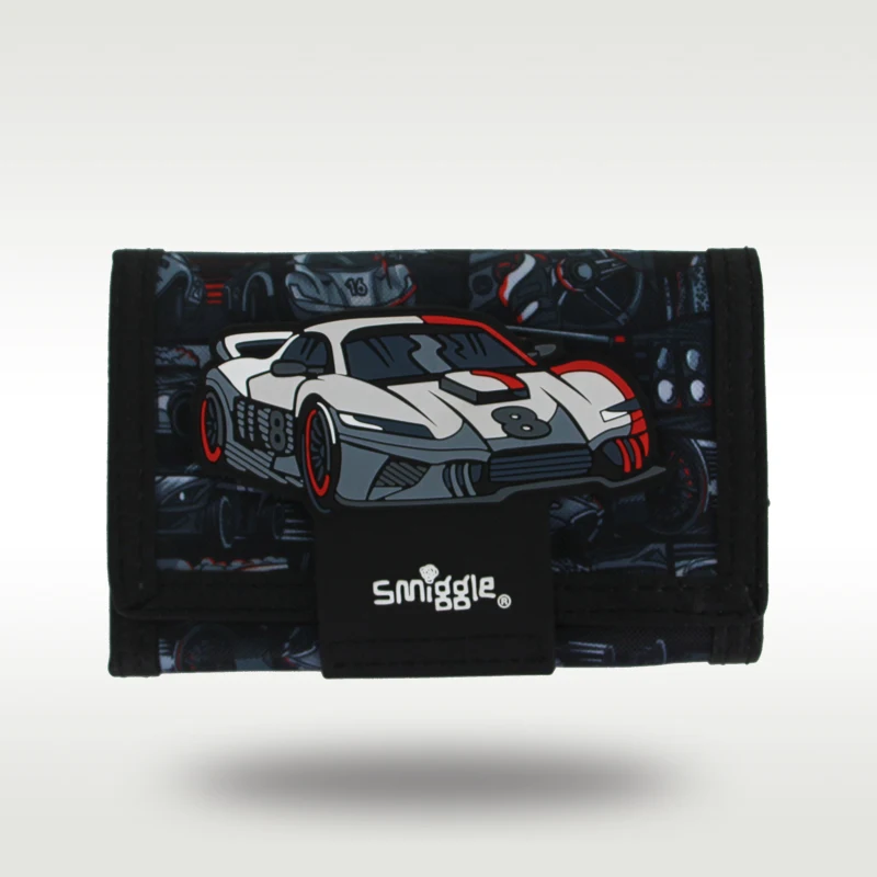 

Australia smiggle children's wallet boys Black sports car clutch wallet leather folder three layers card bag coin purse 5 inches