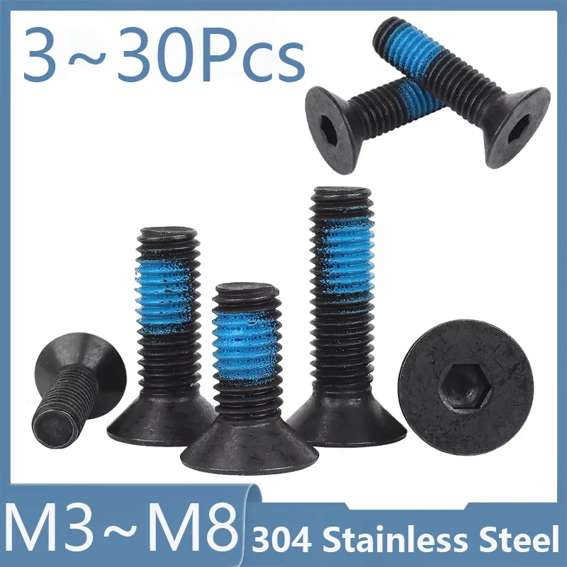 M3 M4 M5 M6 M8 Black 304 Stainless Steel Hexagon Socket Flat Countersunk Head Machine Screw Bolt Glue Dispensing Bolts