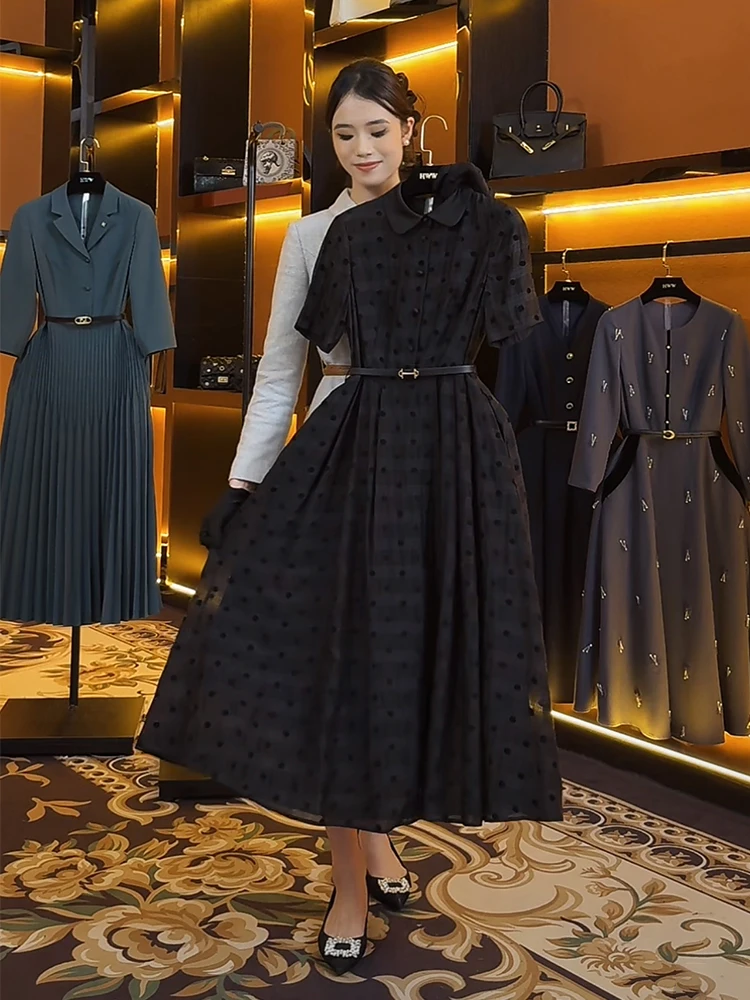 Ele Bla Dr 2024 Summer New High-End ort Sve Long Skirt Women's Faionable A-Line Silhouette Simple Sle