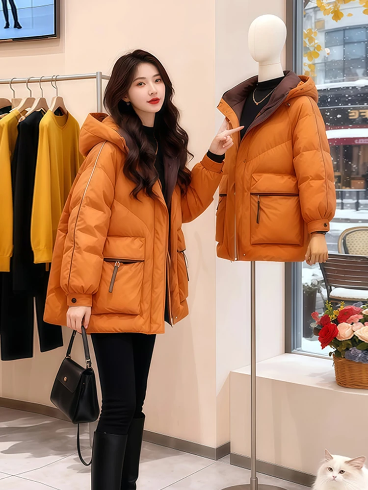 

Faionable Thiened Cotton Jaet Women's Loose ort Coat Winter New Sle Korean Version Long Sve Zipper Closure ...