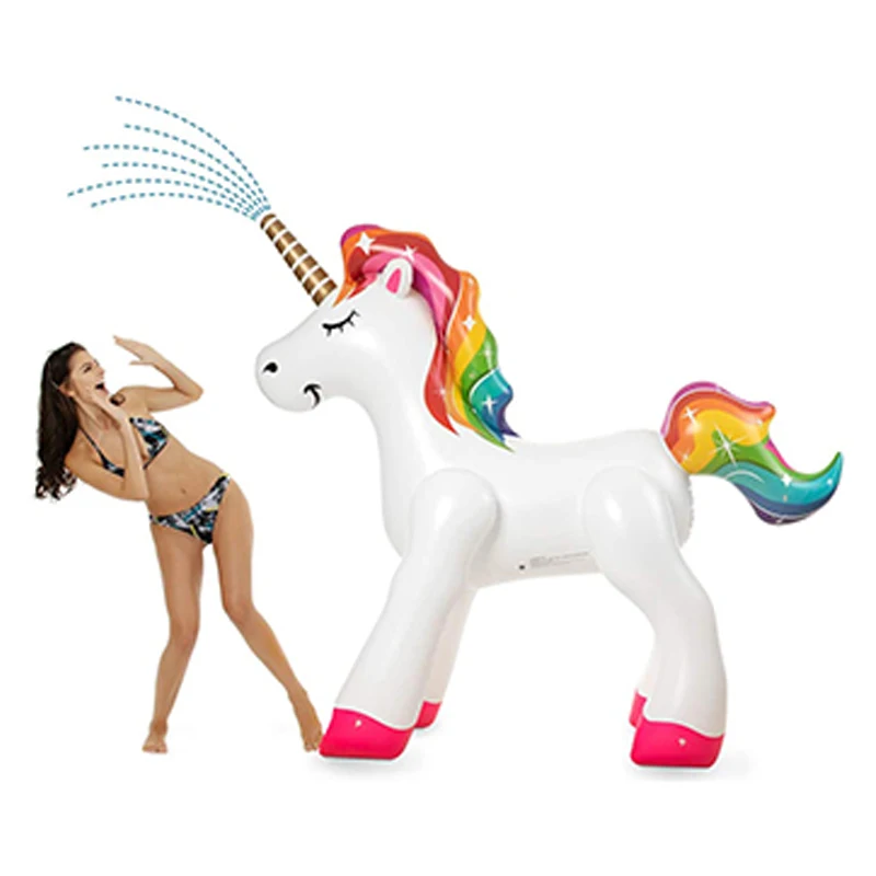 PVC giant inflatable rainbow unicorn yard sprinkler durable plastic animal shaped pegasus garden lawn sprayer summer party toys