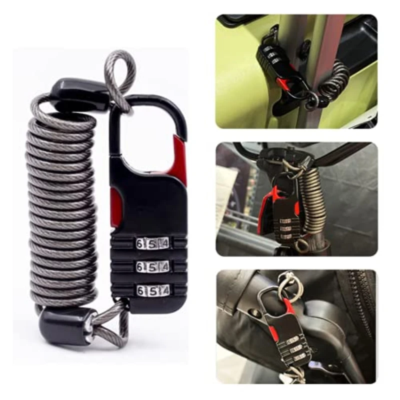 3-Digit Combination Cable Lock for Bike Motocycle Helmet, Portable Code Lock with Steel Cable for Luggage Backpack Black 4Pcs/Se