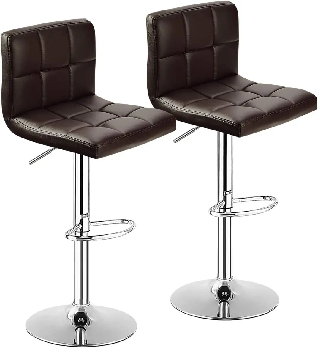 Adjustable Height PU Leather Barstools Set of 2, Brown