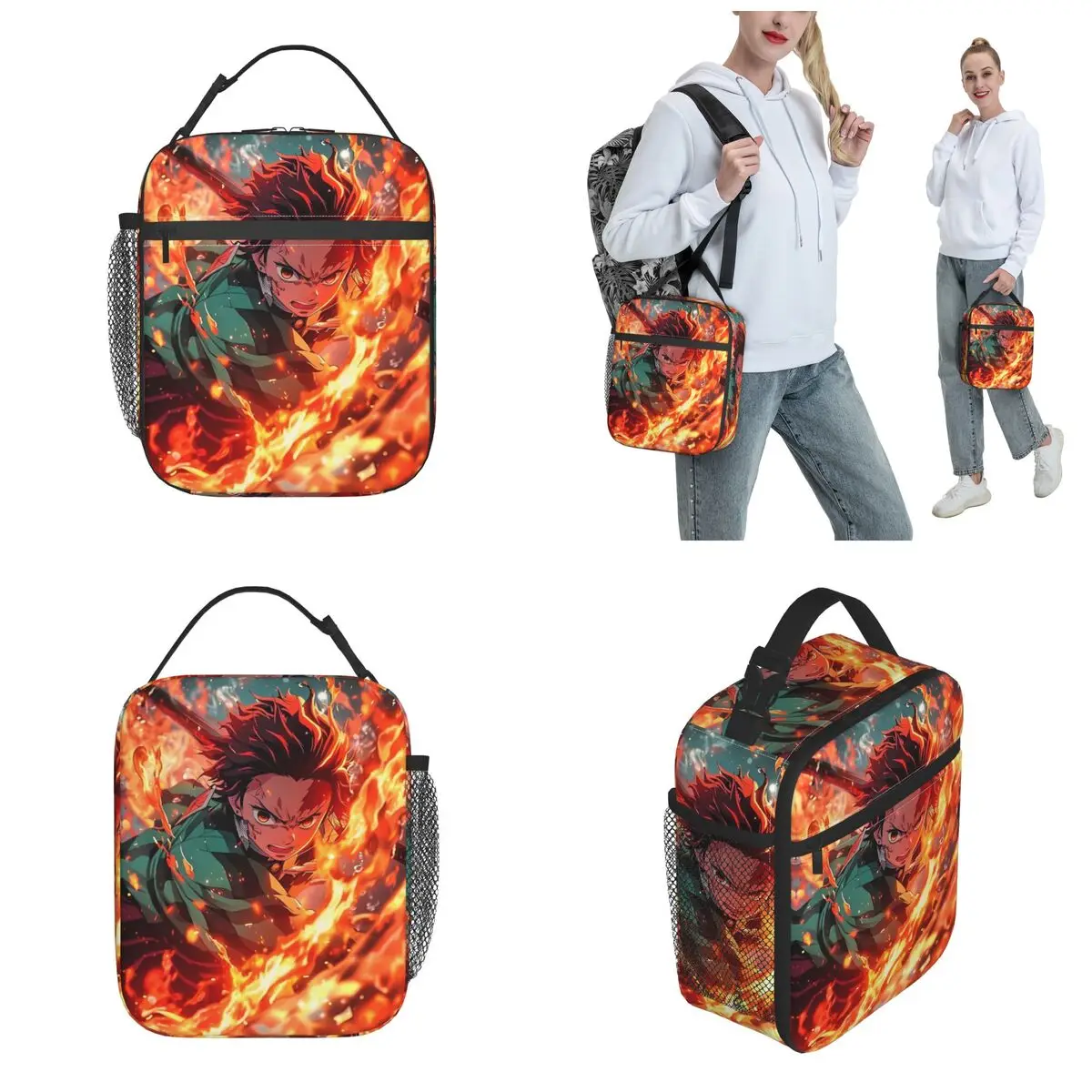 Tanjiro Kamado Demon Slayer sacos isolados almoço, saco térmico, recipiente reutilizável, Tote portátil, lancheira, armazenamento de alimentos