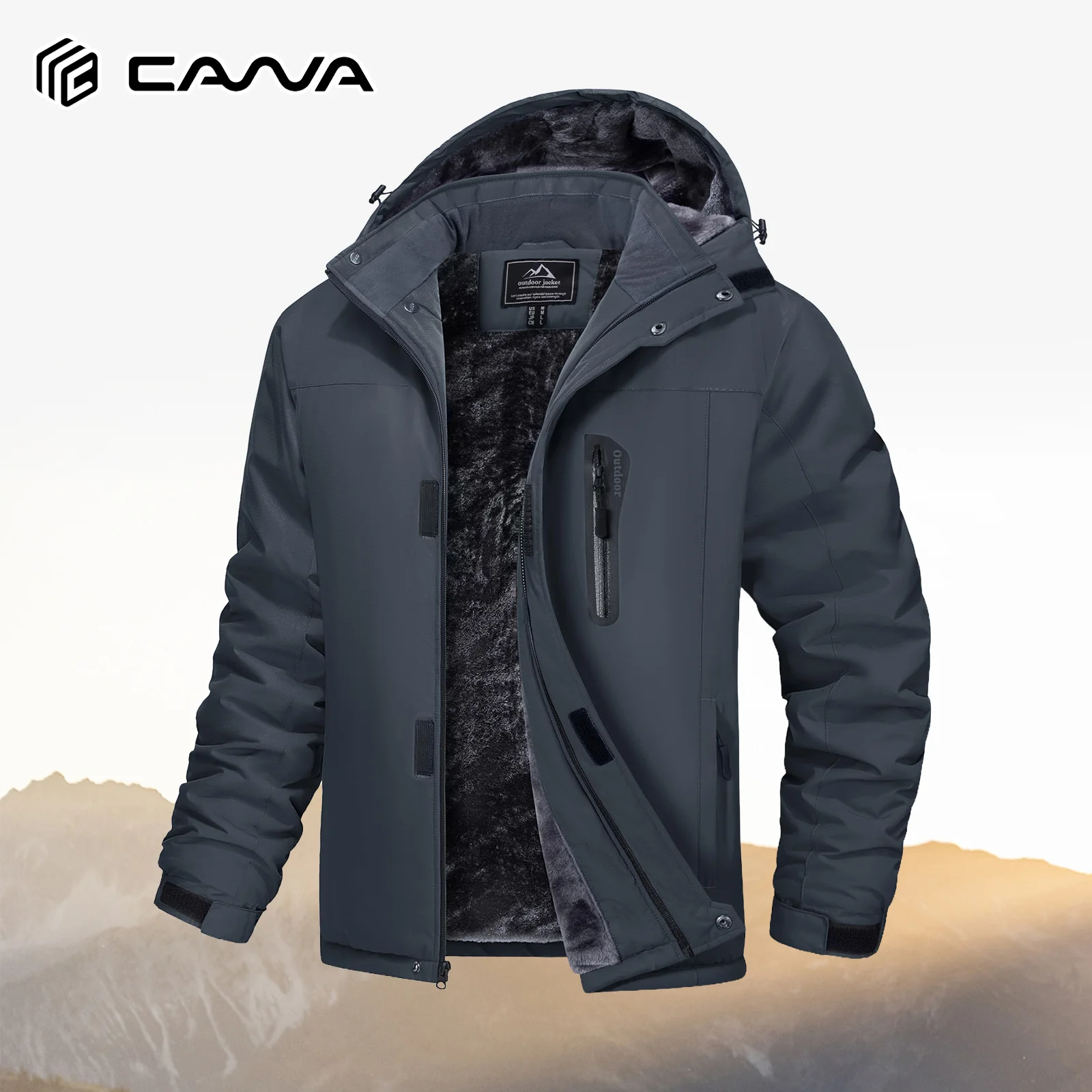 Herren-Winterjacke aus wasserdichtem Fleece, warm, winddicht, mit Kapuze, für Ski, Snowboard, Wandern, Outdoor, Parka-Mantel, mit mehreren Taschen