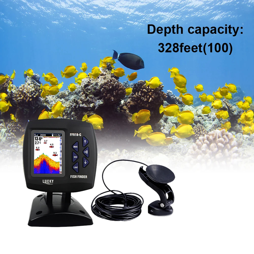 LUCKY Depth Finder Fishing 3.5inch Color Screen Wired Fish Finder Dual Frequency 328ft/100m Water Depth Boat Fish Finder