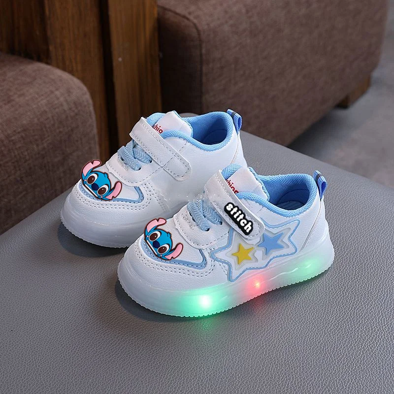 

Disney spring Autumn new LED first walkers cartoon stitch lighted childrens board shoes Mickey mouse fashion lighted sneakers
