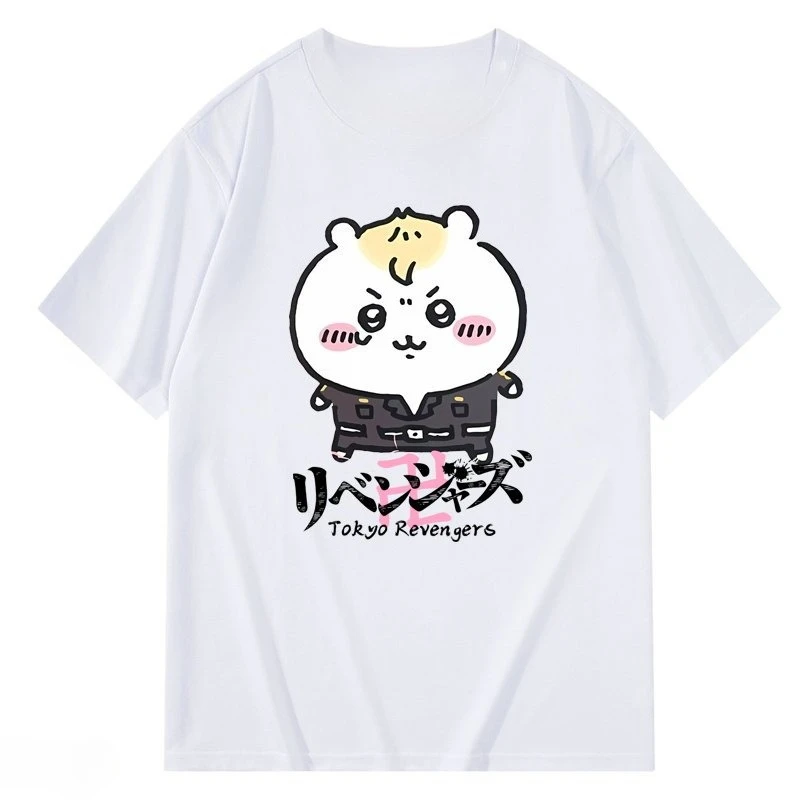 Chiikawa Usagi Hachiware × Tokyo Revengers Anime Grafik T-Shirt, Sommer Unisex Locker Lässig Kurzarm Streetwear Alltags-Oberteil – Detail 11