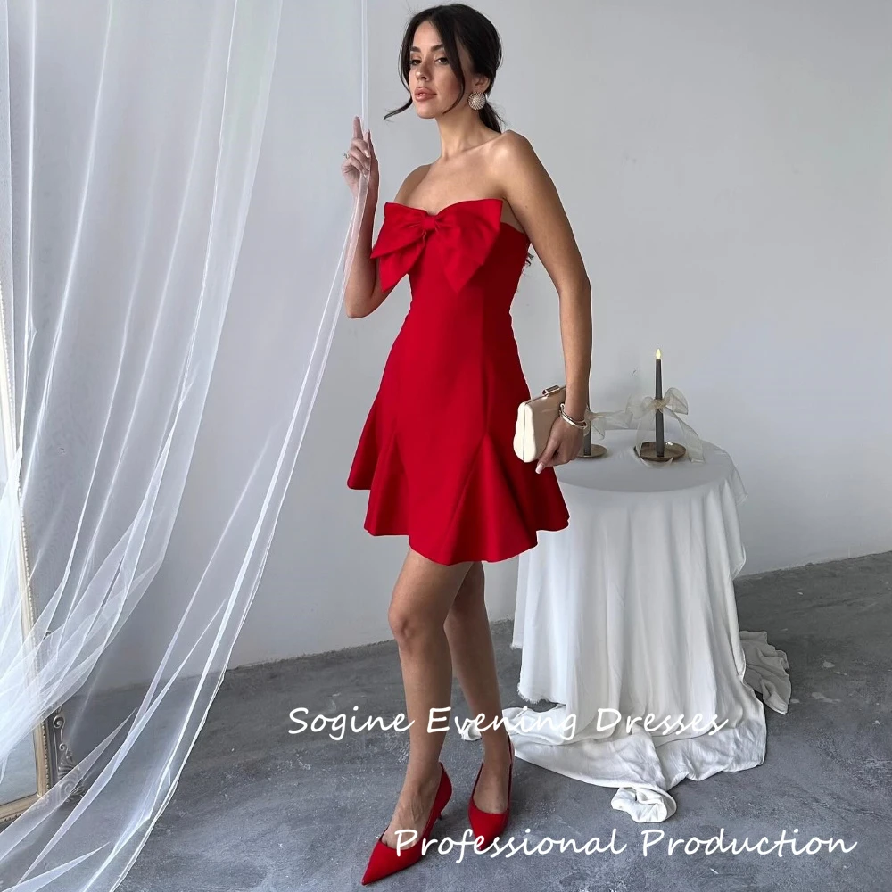Strapless Crepe Sem Mangas Vestidos De Fiesta A Linha Curto Cocktail Mini Vestidos de Noite Com Arco Mini فساتmavera