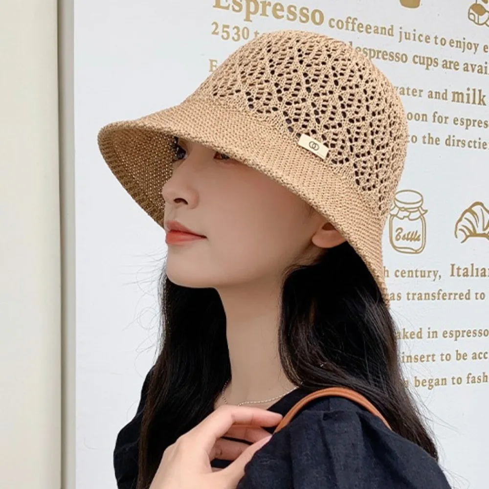 Cotton Hollow Fisherman Hat All-match Sun Protection Circular Breathable Beach Hat Korean Style Soft Woven Bucket Hat School