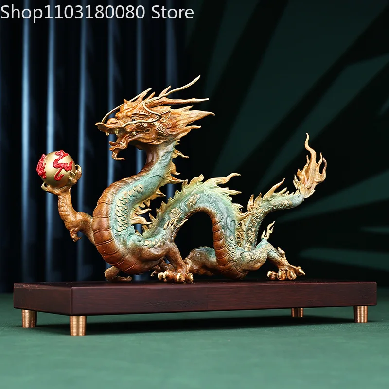 Hand-Painted Copper Brass Chinese Dragon Statue Sculpture Home Fengshui Decor Large Size 31cm,49cm,62cm