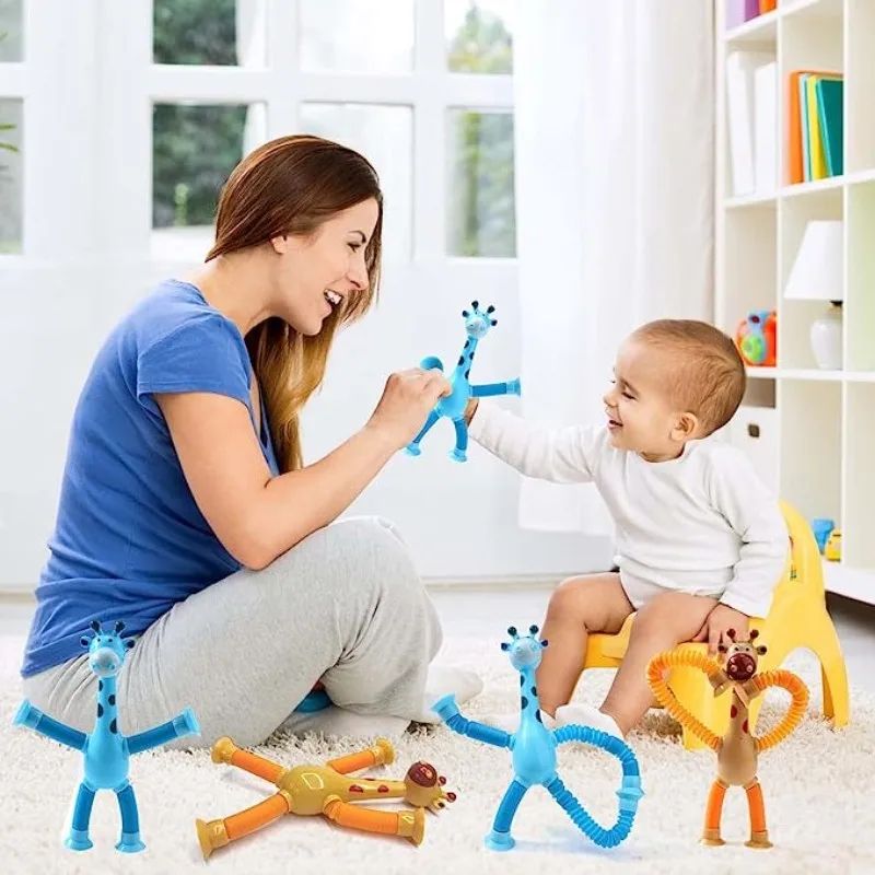 New 4/1PC Children Suction Cup Toys Pop Tubes Stress Relief Telescopic Giraffe Fidget Toys Sensory Bellows Toys Anti-stress Toy