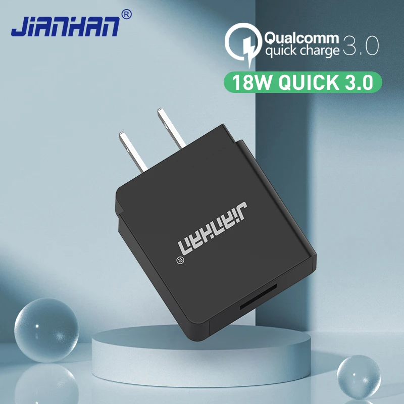 JianHan USB Charger 18W Quick Charge QC 3.0 US EU UK Plug Fast Charging Mobile Phone Wall Adapter for iPhone Samsung Xiaomi