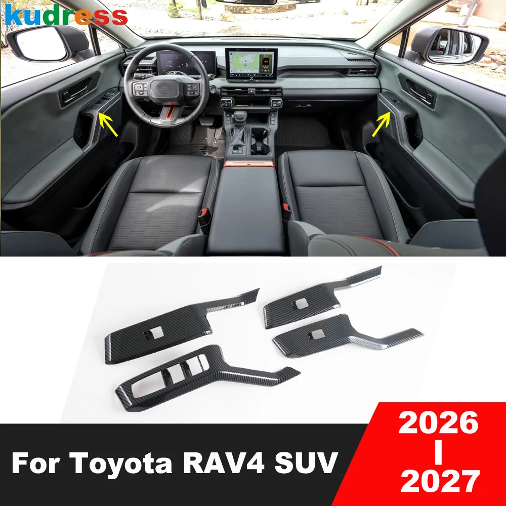 

Car Inner Door Window Lift Switch Control Panel Cover Trim For Toyota RAV4 RAV 4 SUV 2026 2027 Carbon Fiber Interior Accessories