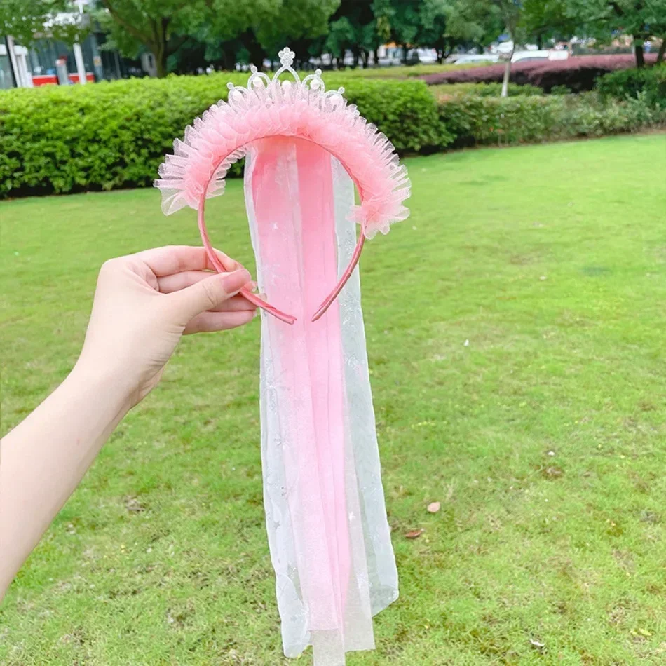 Fasce Elsa per bambini ragazza principessa rosa corona fiocco nodo fiore fasce per capelli bambino maglia blu accessori per capelli coreano fatto a mano