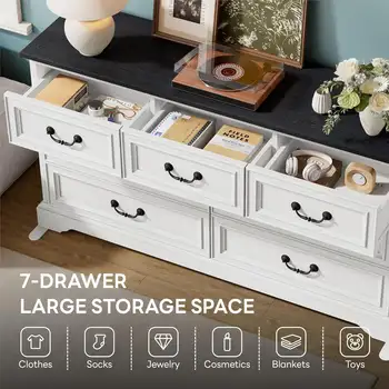 LIKIMIO 農舍風格七抽屜櫃,臥室適用,59 英寸寬抽屜,帶儲物空間,鄉村風格木質臥室抽屜櫃 8 最佳銷售 抽屜櫃 - №2