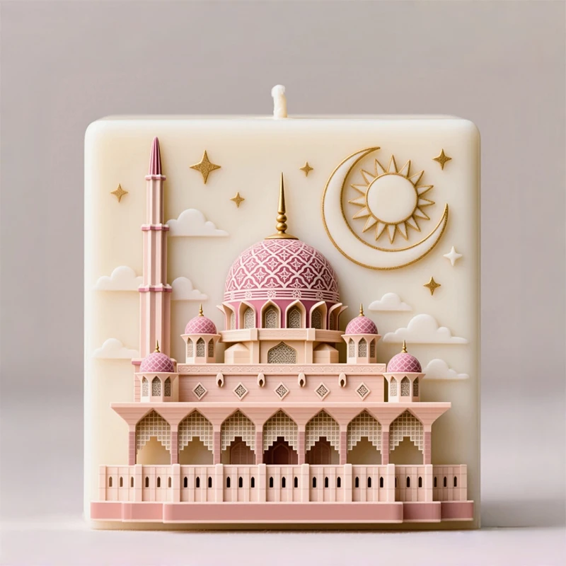 

Mosque Starry Sky Themed Art Scented Candle Making Silicone Mold, Home Decoration Cultural Handmade Gift DIY Silicone Mold, Architectural Relief Sun Moon Star Pattern Design Resin Liquid Making Silicone Mold