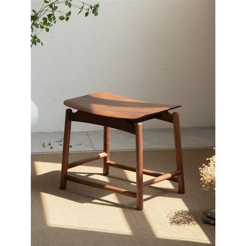 New Chinese all-solid wood stool, black walnut Zen furniture, minimalist casual rectangular short stool