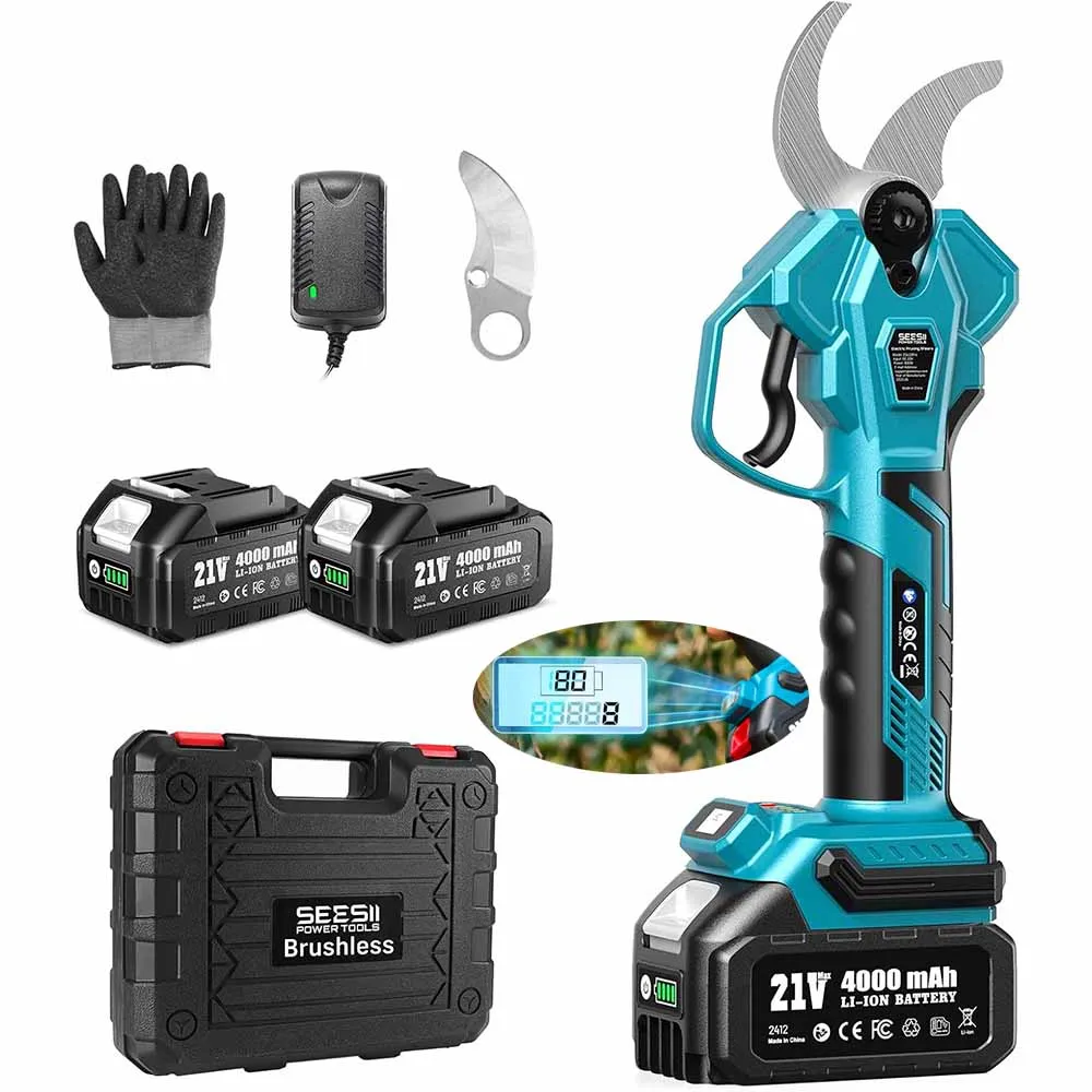 Cisailles électriques sans fil Seesii 40 mm, cisailles de taille sans balais, coupe-branches pour arbres fruitiers, compatibles avec batterie Makita 18V