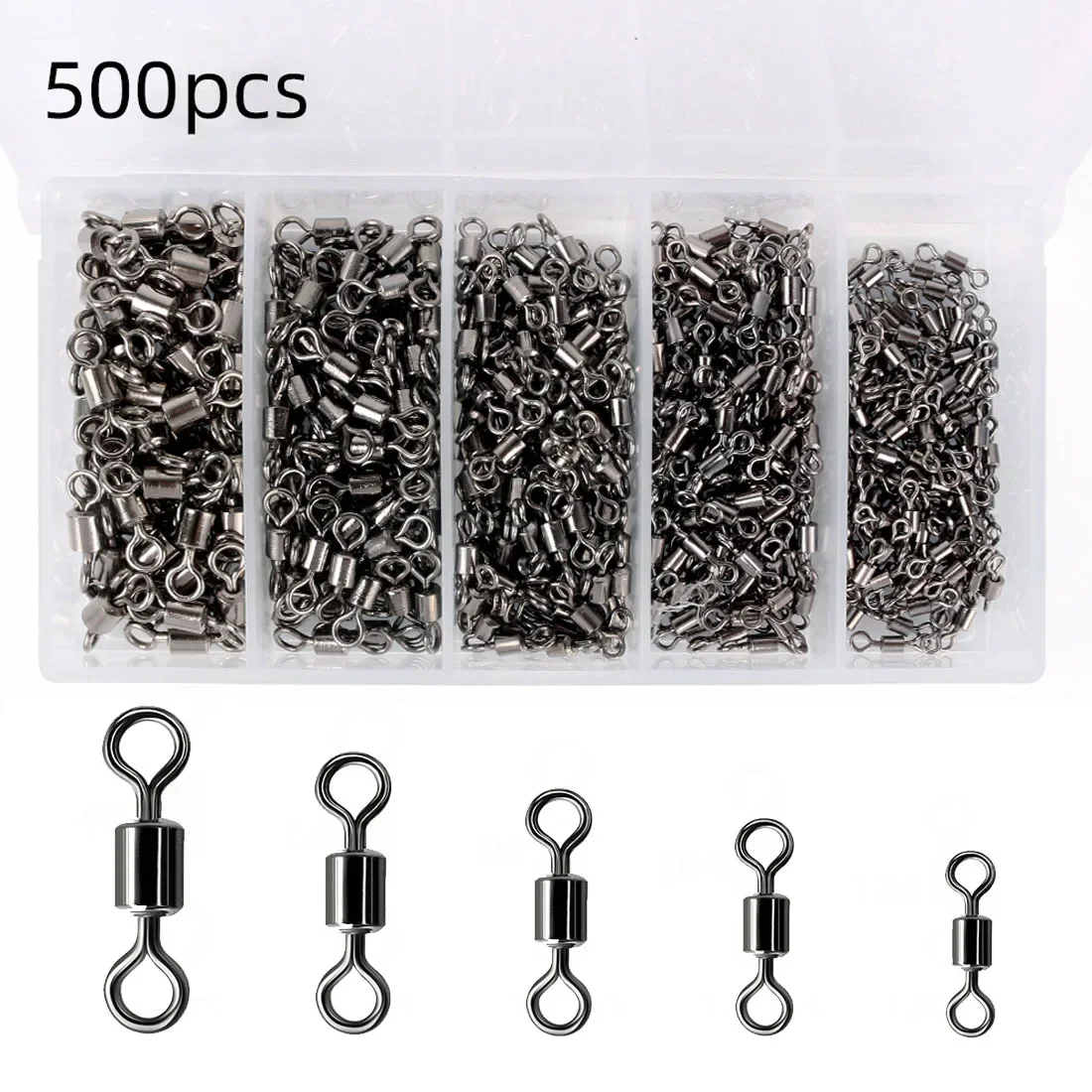 200-500Pcs Fishing Swivels Kit Ball Bearing Rolling Swivel Fishing Tackle Saltwater Freshwater Fishing Line Connectors for Carp