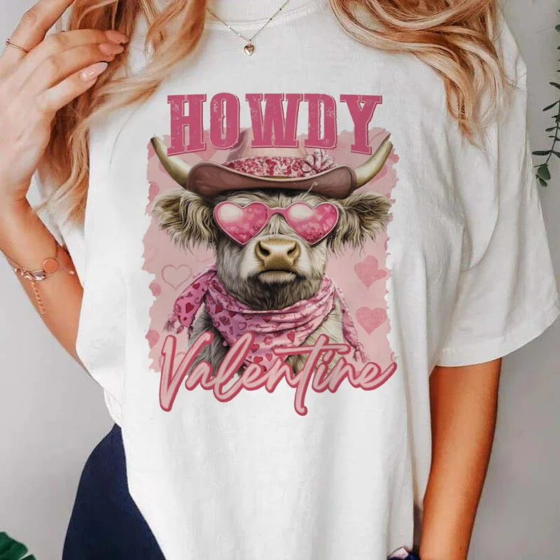 Cute Women's Casual O-Neck T-Shirt Pattern Printed Women's Clothing Short Sleeve Fashion Top Printed Valentine's Day T-Shirt