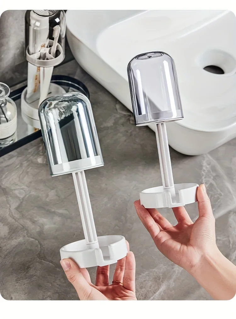 Toothbrush Holder with Dust Cover, Drainage Design, Plastic Multifunctional Bathroom Toothbrush and Cup Organizer