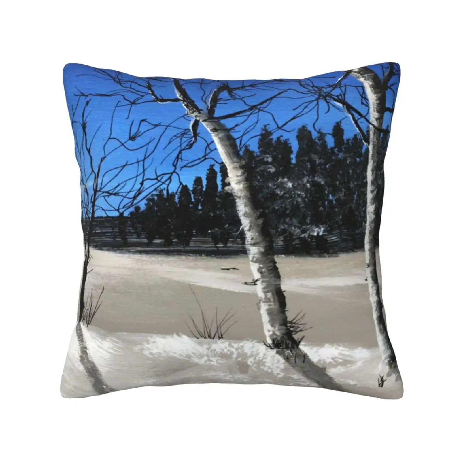 Forest In Sunny Winter-Acrylic Painting Pillow Cover Hug Pillowcase Trees