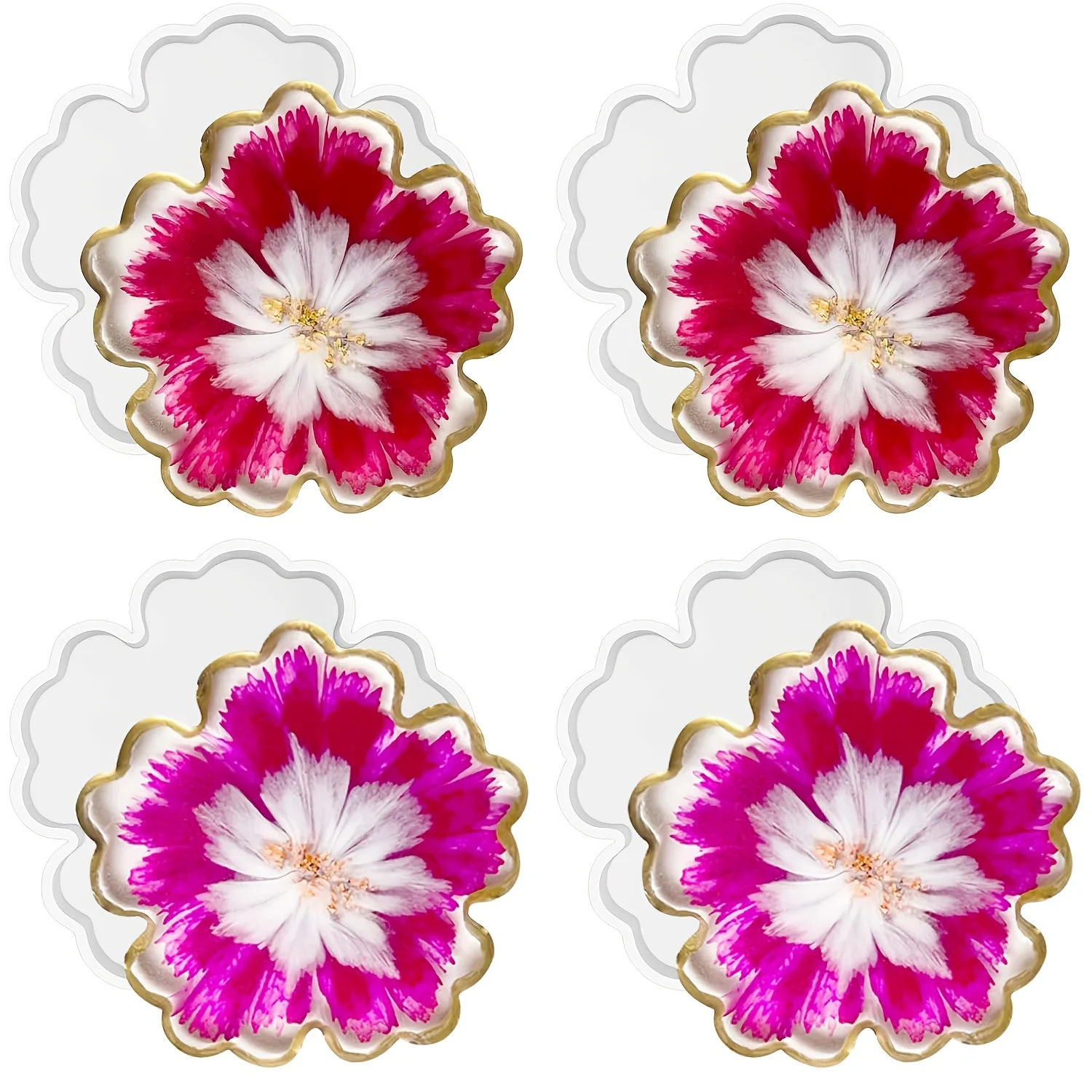 4pc- 4.7-inch flower-shaped coaster resin mold, suitable for DIY imitation agate sheets, coasters, candlesticks, and handicrafts