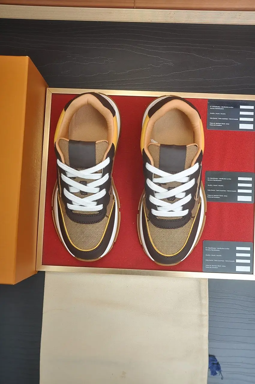 Unisex Brown Yellow Retro Sneakers Canvas Leather Splicing Low Top Thick Platform Sole Lace Up Non Slip Daily Walking Casual Board Shoes
