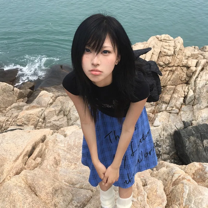 Karrram Japanese Y2k Graffiti Print T-shirt Vintage 2000s Style Short Sleeve T Shirt Harajuku Fairycore Black Tee Shirt Grunge