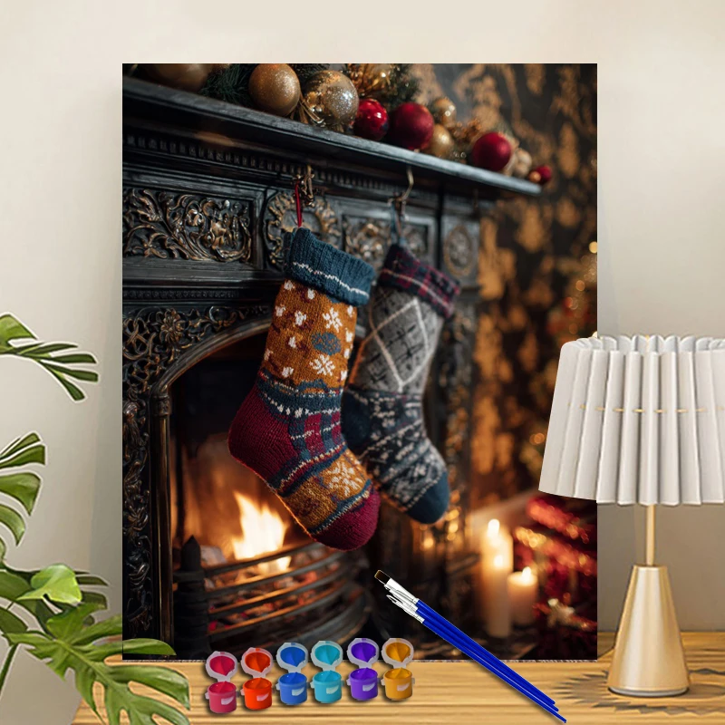Painting By Numbers  The stockings on the Chris Acrylic Paint Canvas Dropshipping Portrait Family Children Photo Christmas gifts