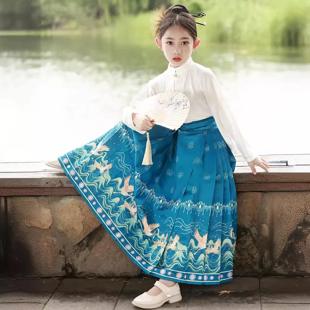 

Детские топы с юбкой на лице лошади, костюм для девочек Hanfu, детская одежда для косплея, детский костюм, традиционное китайское платье для девочек, комплект