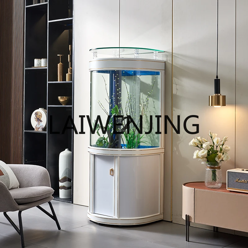 Light luxury European semi-circular bottom filter fish tank living room semi-circular glass goldfish tank ecological water-free