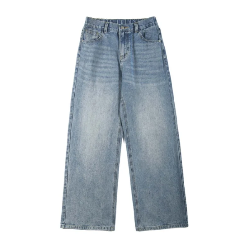 2024 Frühling und Sommer halb elastische Taille der Hose Mode amerikanische Retro-Jeans Herren lose geradlinige Passform weites Bein Hosen