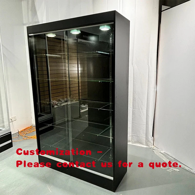 custom.78inch Tall Lockable enclosed  Glass Display showcase with stripe Light Smoke Shop Display Display Cabinet
