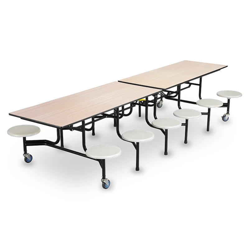 Wholesale School Canteen Furniture Plastic 12 Seats Rectangle Foldable Dining Tables Wooden Cafeteria Canteen Table And Chair