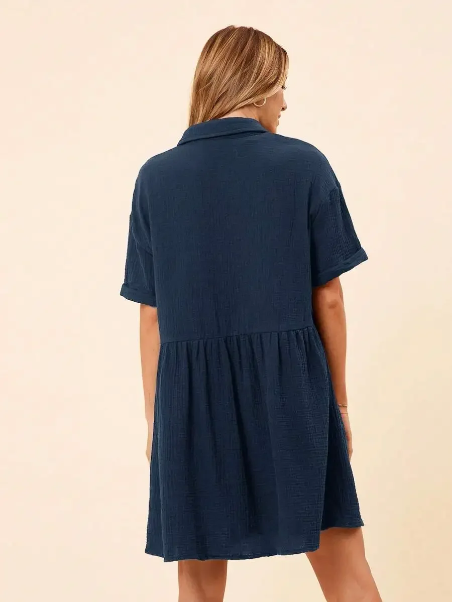 Casual Summer Ruffled Hem Shirt Dress for Women