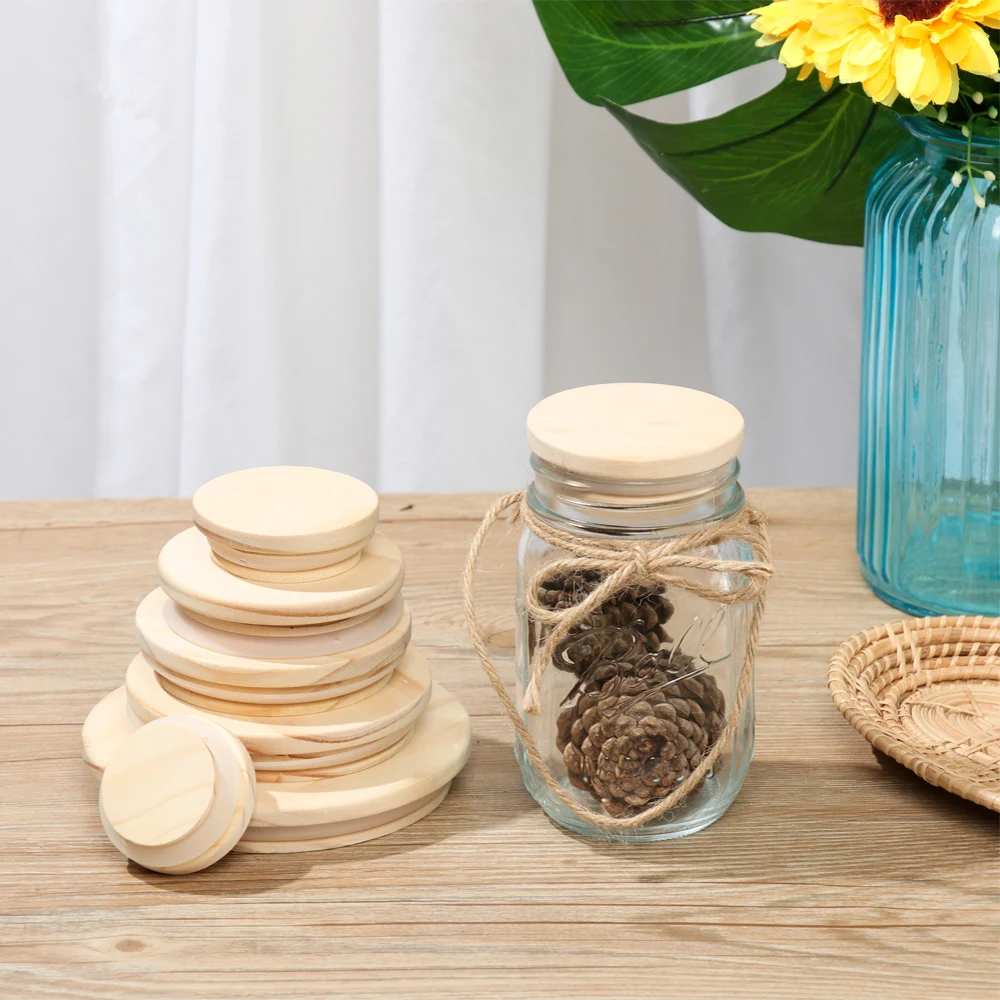 Various Sizes Reusable Wood Lids Practical Wooden Kitchen Bottle Sealing Caps Canning Storage Mason Jar Lid Wide Mouth Cover