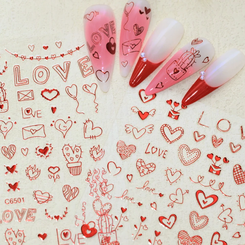 

1pc Valentine's Day Red Love Nail Stickers 3D Self-Adhesive Y2K Heart Designs Nail Decals for DIY Manicure Women Nail Art Decor*