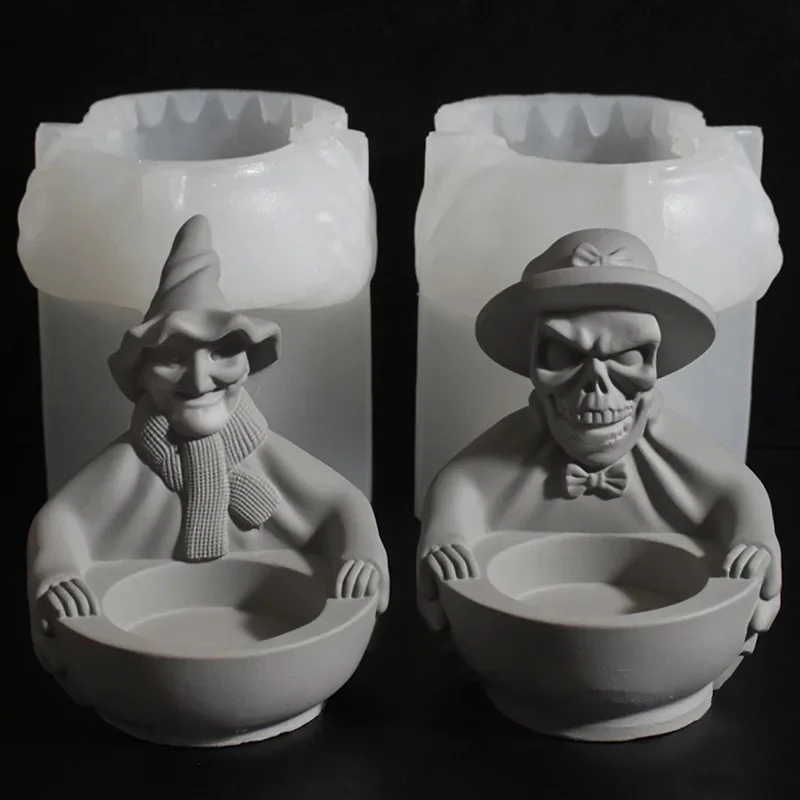 Halloween Witch Wizard Pot Silicone Casting Mold, DIY Candlestick Making Mold, Plaster Concrete Resin Decorative Ornament Mold