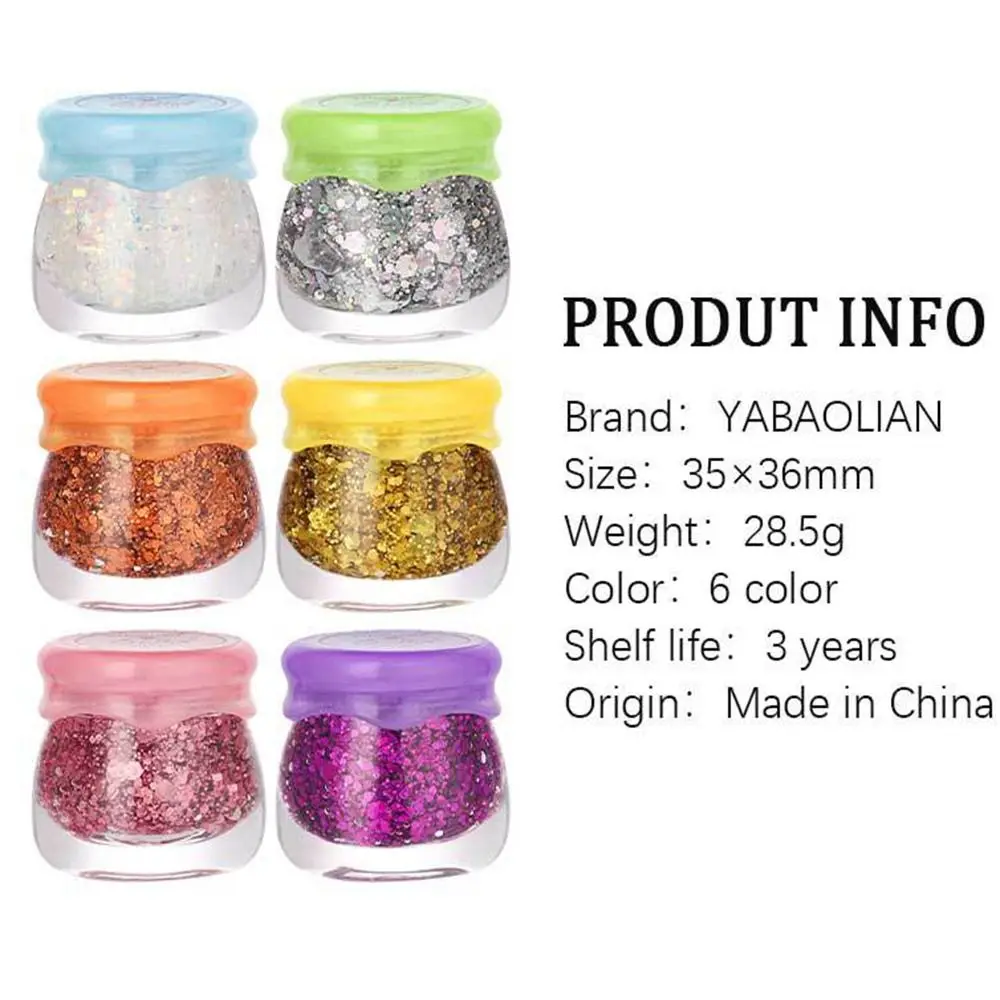 New Shiny Eye Makeup Glitter Powder Eyeshadow Long Lasting 6 Colors Shimmer Cream Eyeshadow Gel Face