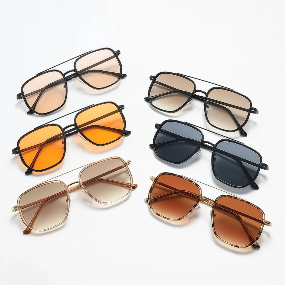 Temperament Designer Brand Metal Double Beam Box Sunglasses For Both Men And Women Versatile And Versatile For Casual Commuting