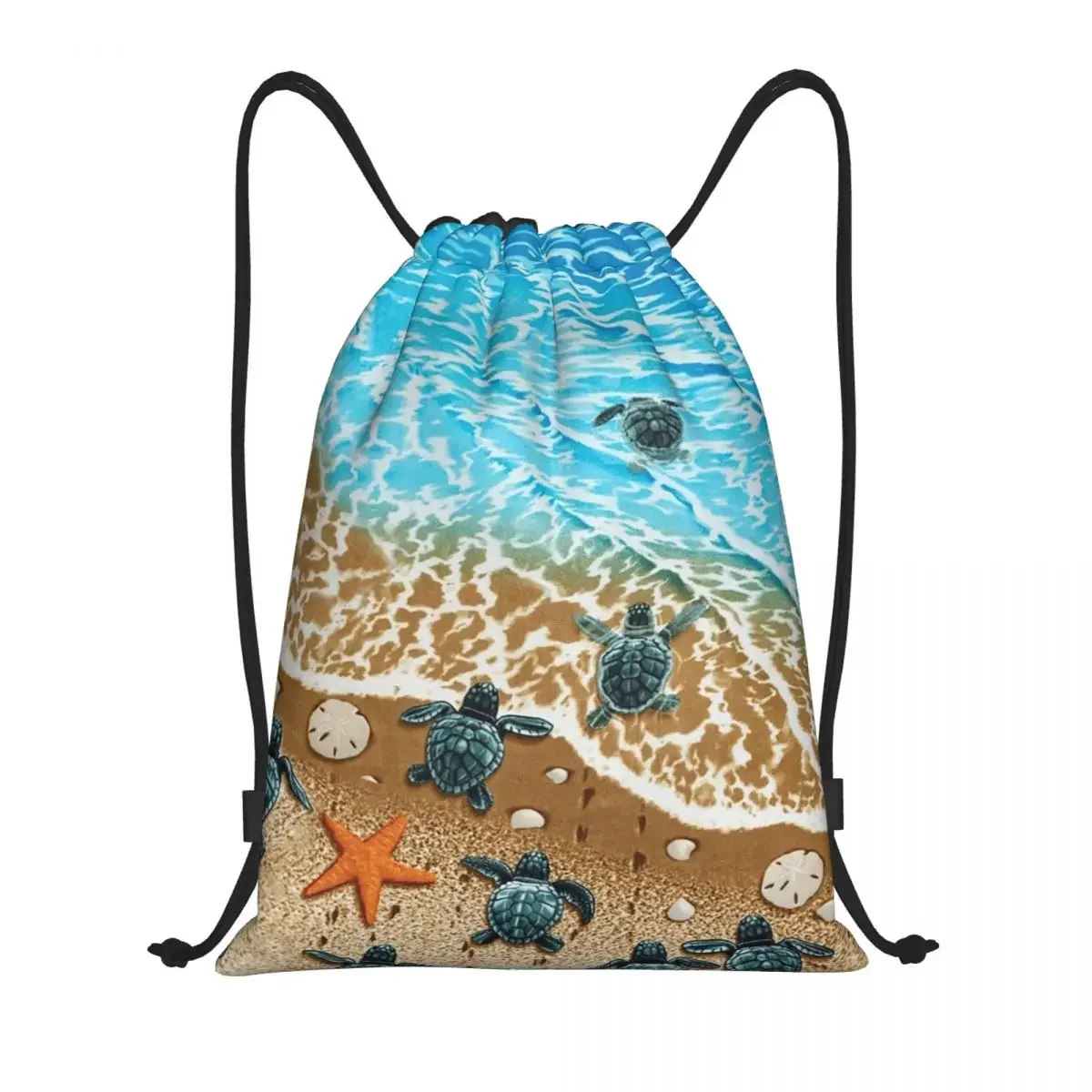 Custom Ocean Beach Turtles Drawstring Backpack Sports Gym Bag for Men Women Marine Life Shopping Sackpack