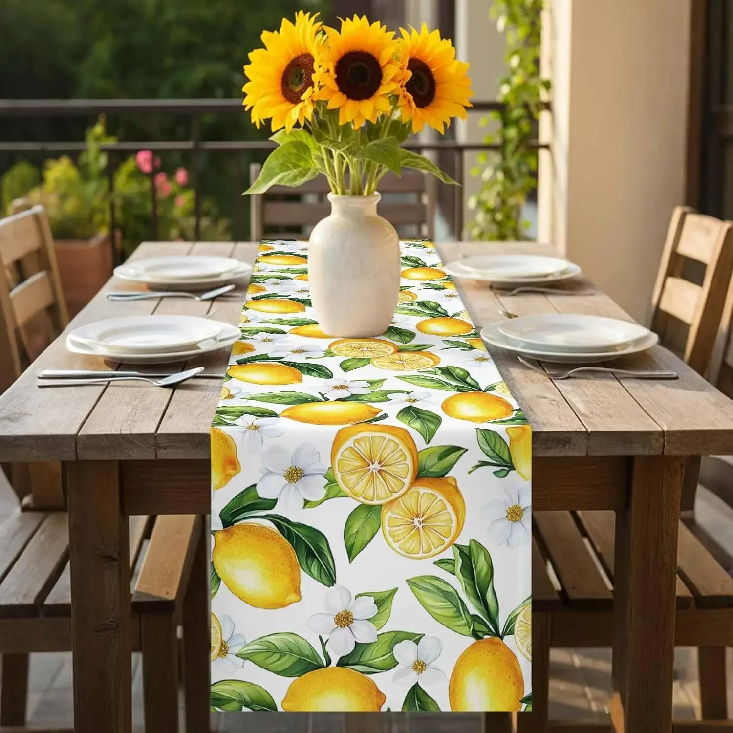 1pc Modern Style Table Runner Yellow Lemon Print Table Cover For Dining Kitchen Party Decoration Tabletop Decor