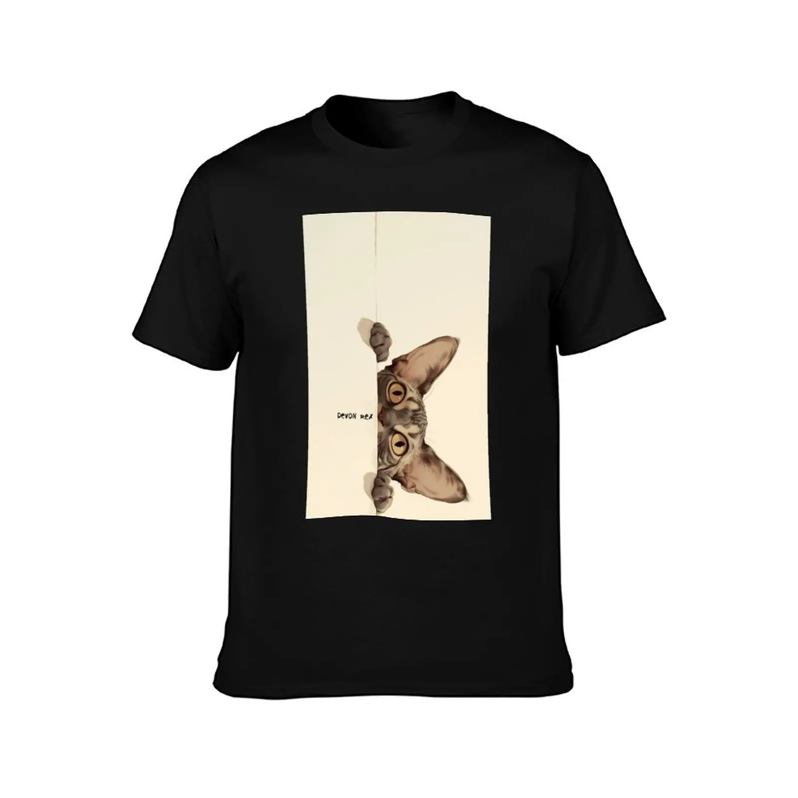 Peekaboo Devon Rex Cat T-Shirt Lightweight Basic Short Sleeve Shirt T-Shirt