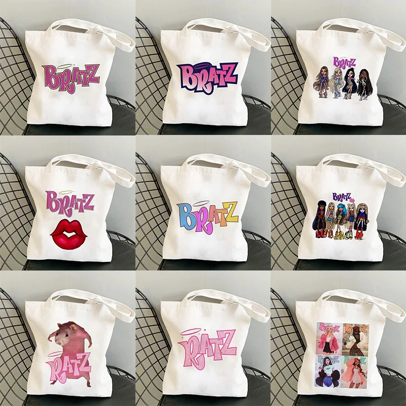 

Kawaii Bratz сумки для покупок с буквами для женщин многоразовая сумка-шоппер большой вместимости Harajuku эко льняная большая сумка студенческая Bolsos Mujer