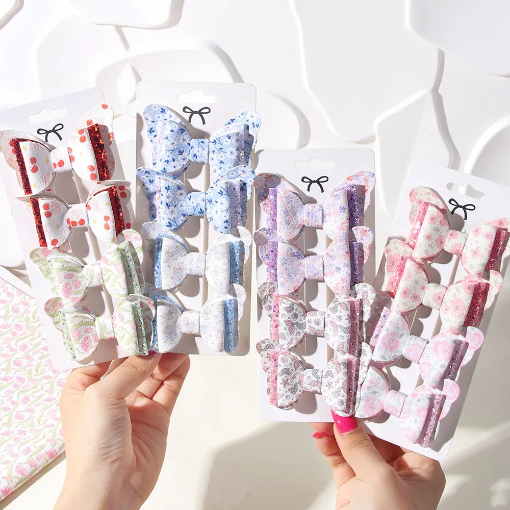 

2-4Pcs 4 Styles Adorable Pink Glitter Hair Bows Sweet Print Hairpin with Sequins & Sparkles Perfect for Stylish Girl Accessories